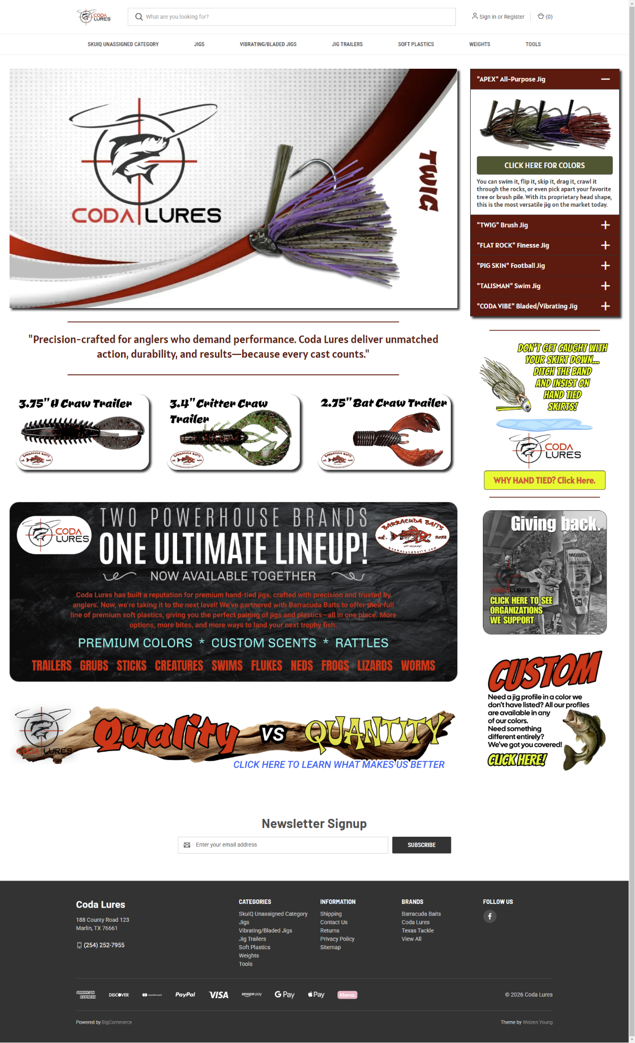 Coda Lures homepage screenshot