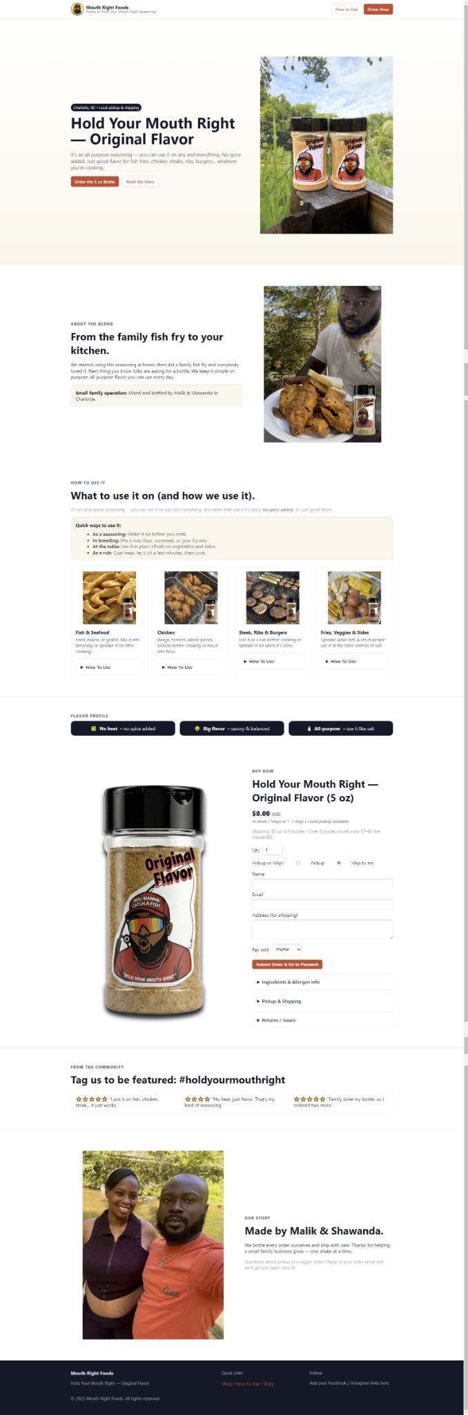 Mouth Right Foods homepage screenshot